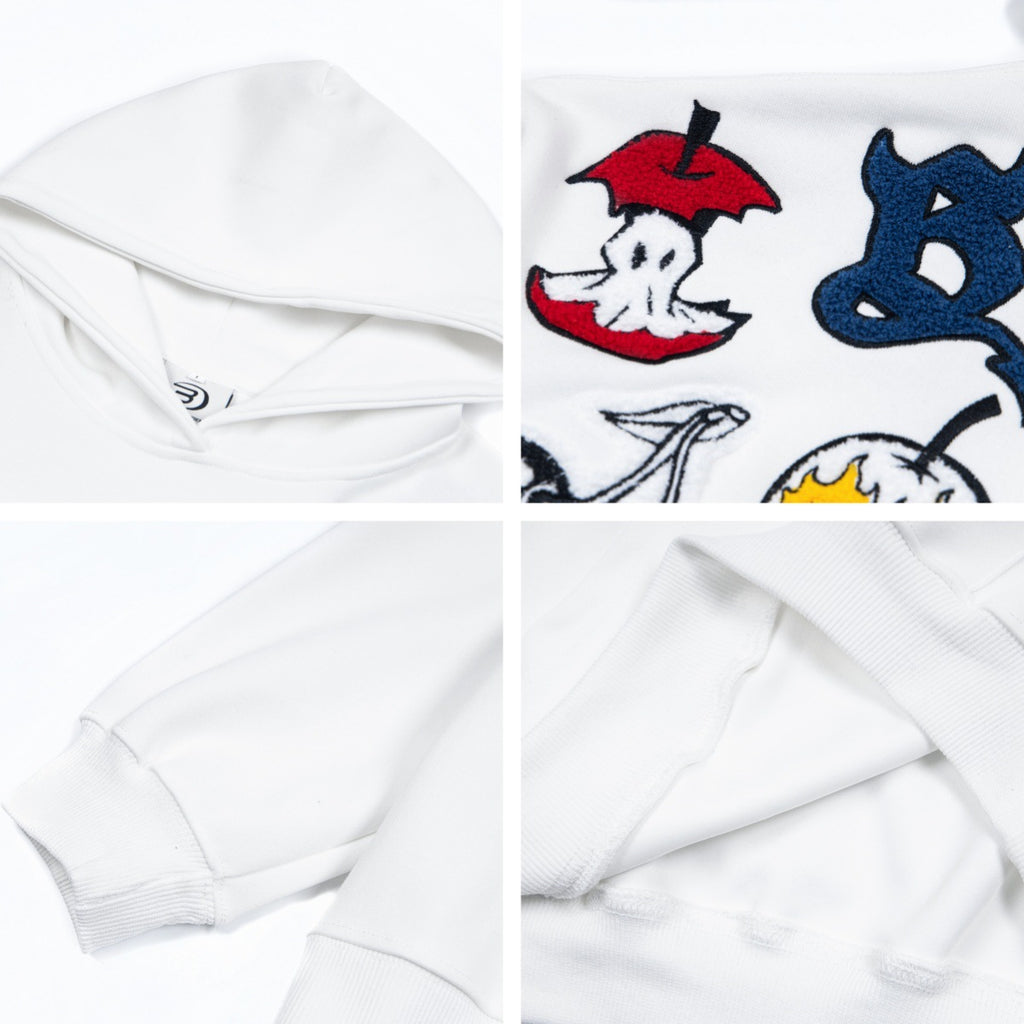 Retro Flocking Logo Embroidery Thick Hooded Sweatshirt Unisex Spring Street Loose Casual Hoodie